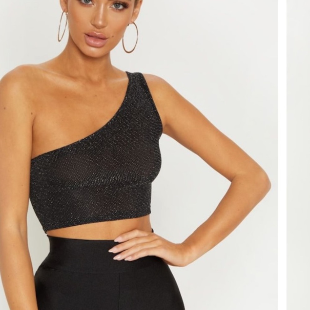 Black Glitter One Shoulder top
